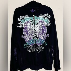 Y2K Blac Label Full Zip Embroidered Distressed Cash Rules Gluttony Sweatshirt 4X